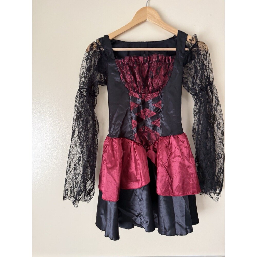 Vampire Costume with Sheer Black Lace Sleevs Size M/L ( 8-12 years old)